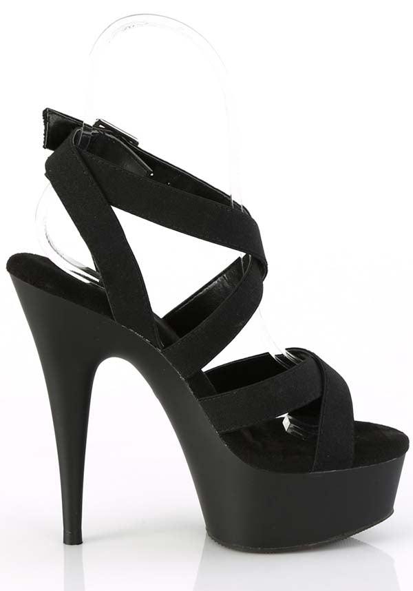 DELIGHT-638 Black High Heel Pre - order Double Criss Cross Wrap Around Ankle Buckle Sandals