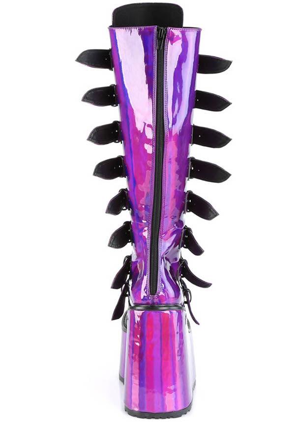 Demonia Swing-815 Purple Pattern Platform Knee-High Boots - Preorder