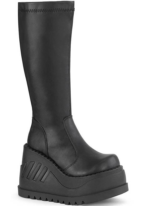 PREORDER: Black Matte Stretch STOMP-200 Platform Knee-High Boots