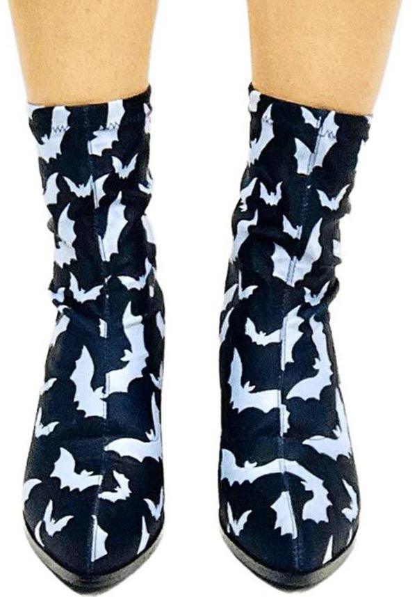 Stylish Jinx Bat Black and White Boots for a Magical Night Out