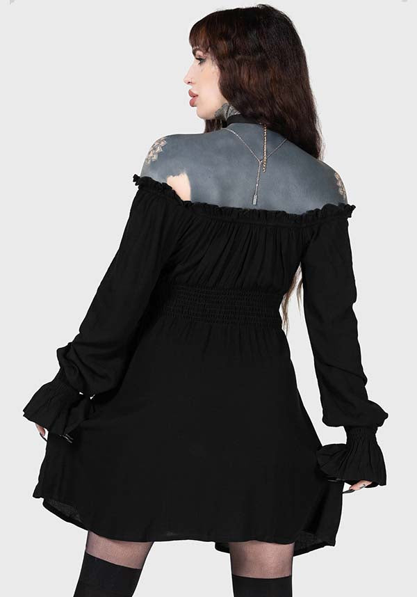 KILLSTAR Jocasta Mini Dress - Soft Stretch Bardot Neckline with Lace Up