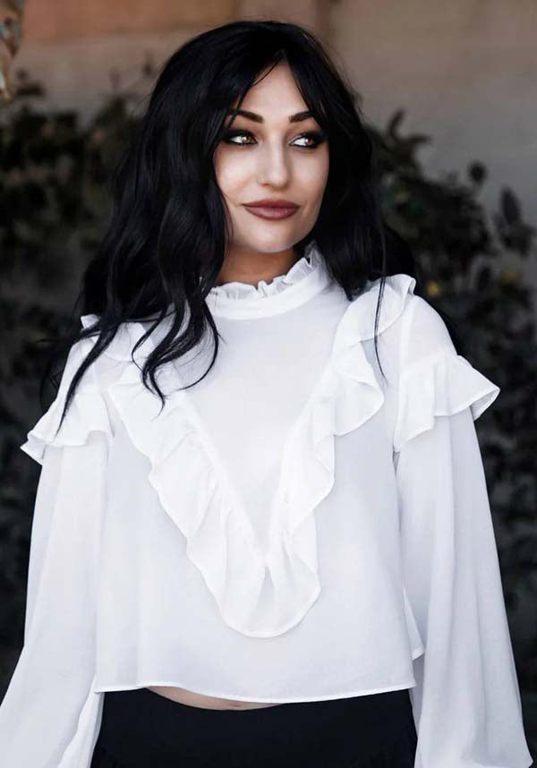 Vintage-Inspired Phantasm Long Sleeve Chiffon Top