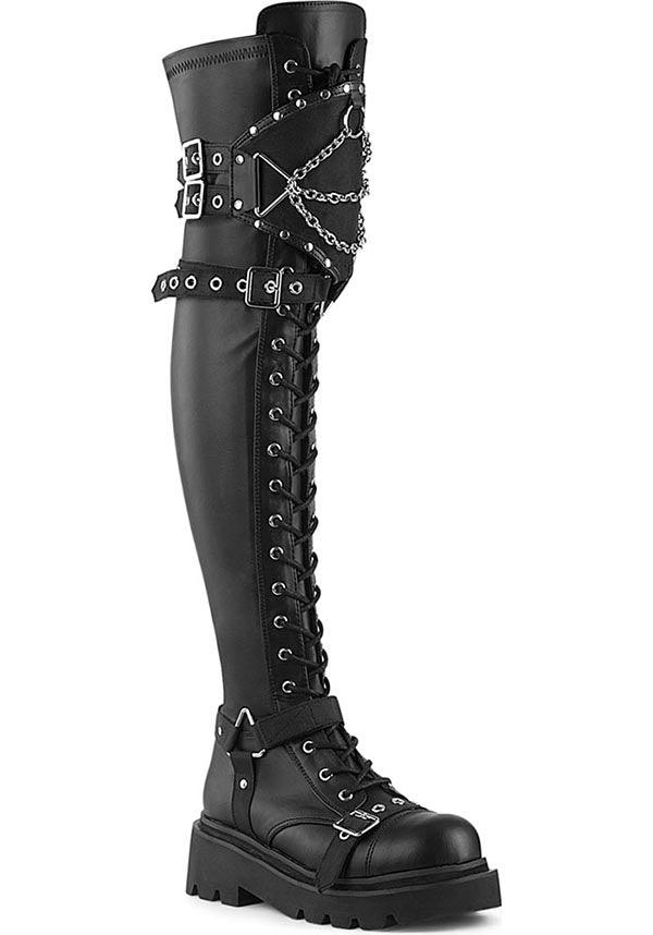 RENEGADE-320 Black Stretch Vegan Leather Over-The-Knee Preorder Boots
