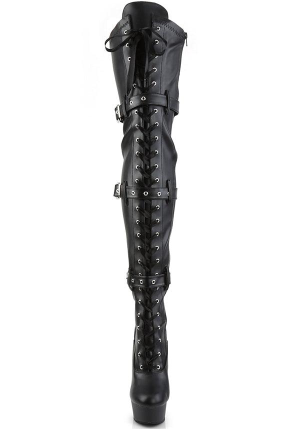 PREORDER: DELIGHT-3028 Black Platform Thigh High Boots