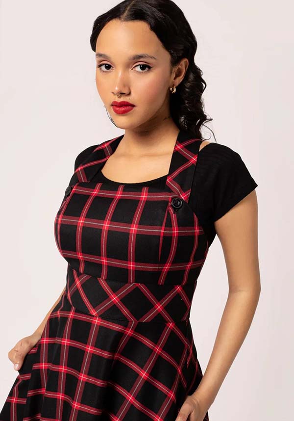 Hell Bunny Janine Black & Red Tartan Adjustable Pinafore Dress