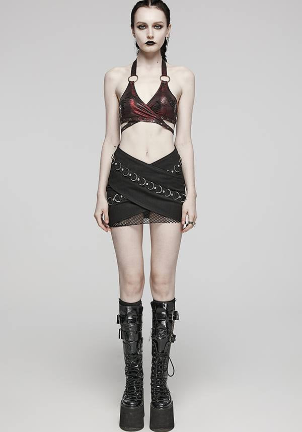 Punk Rave Minerva Wrap Halter Top in Striking Black and Red Color Combination