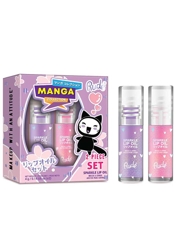Rude Cosmetics Lip Oil Duo - Manga Flavors [Strawberry/Grape Sparkle]