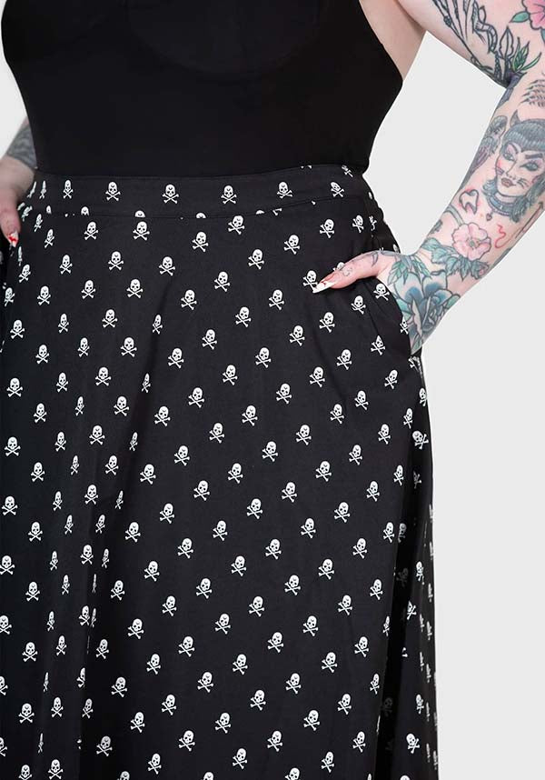 Lay Dead MIDI Skirt with Striking Skull Print