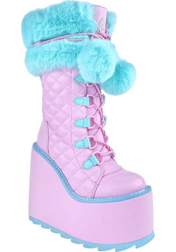 Stylish Pink and Blue Dune Fur Platform Boots for Fashion Lovers