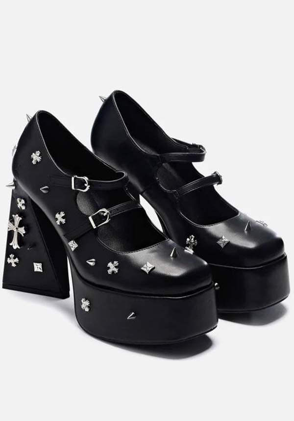Stylish Black Devil Tears Platform Heels with Decorative Studs