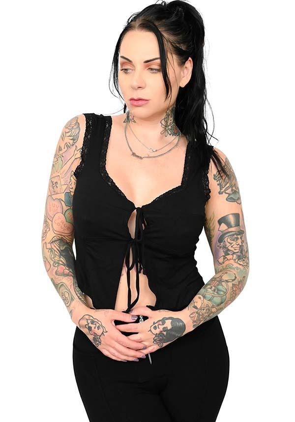 Juliet Soft Black Lace Edged Double - Tie Top from Foxblood Signature Collection