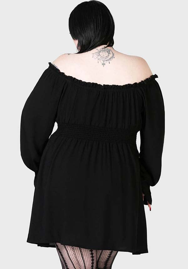 KILLSTAR Jocasta Mini Dress - Soft Stretch Bardot Neckline with Lace Up