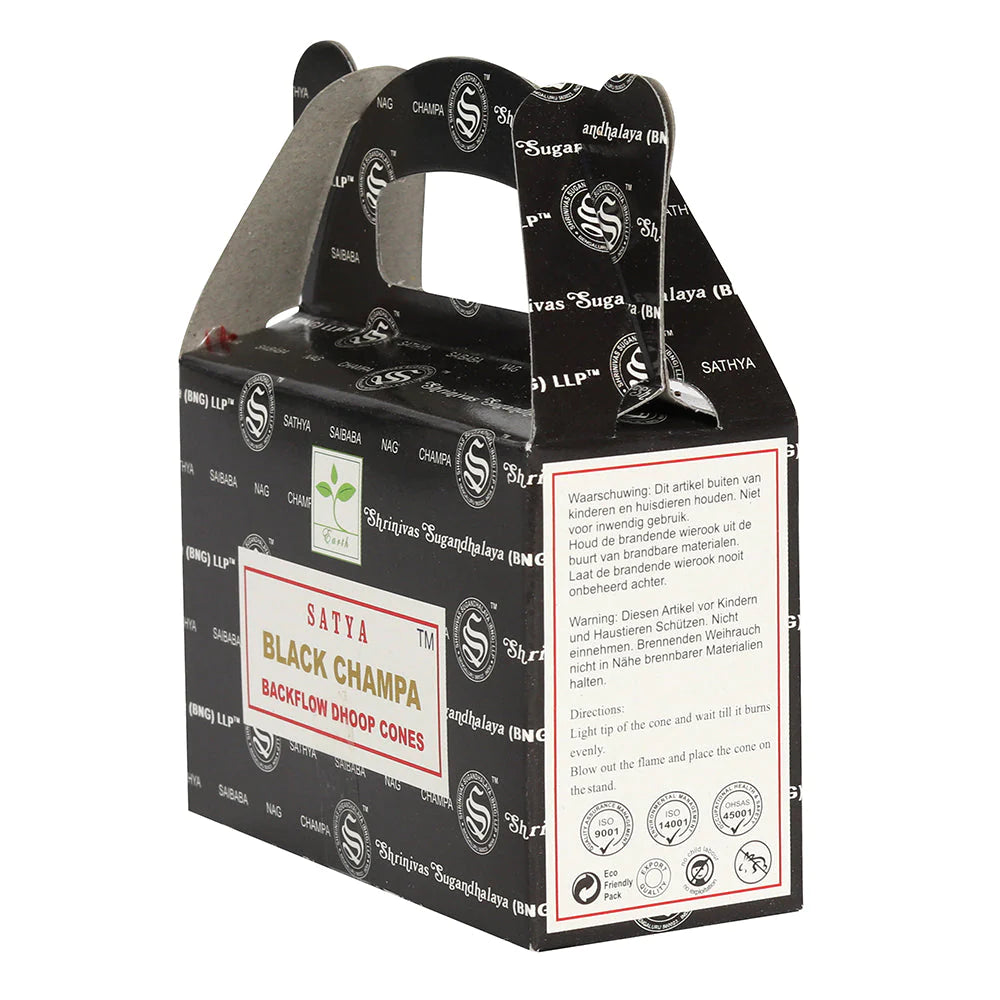 Satya's Exquisite Black Champa Long - lasting Backflow Incense Cones
