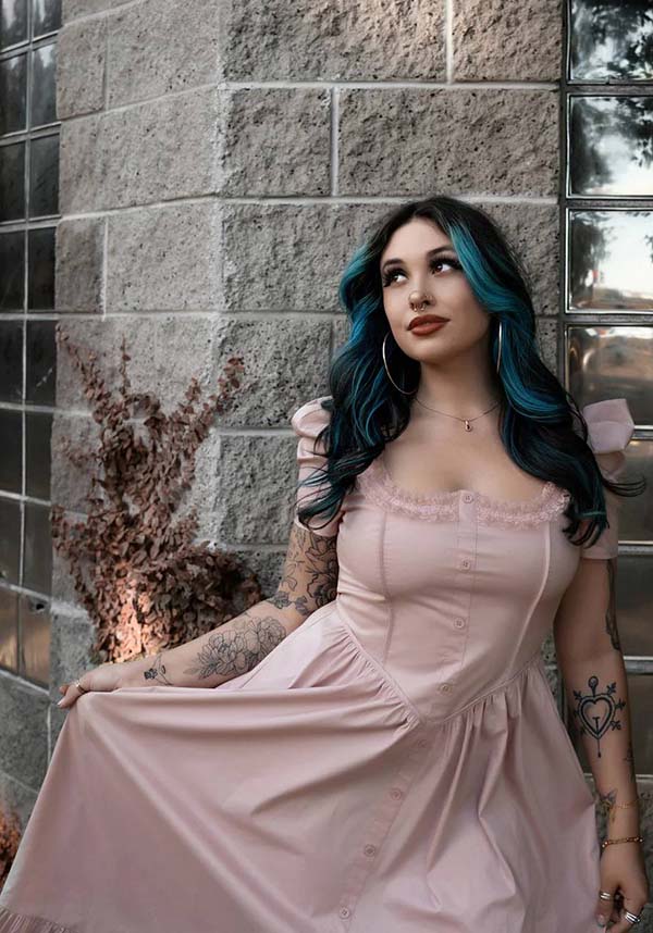 Lively Ghosts' Pastel Rose Gothic Lace Dress - Timeless Elegance