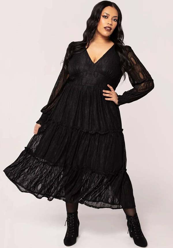 Hell Bunny Rhea Gothic-Style Black Lace Maxi Dress for Elegant Occasions