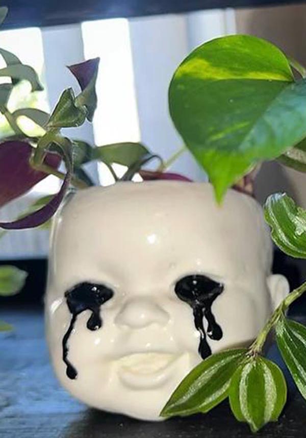 White Doll Head Planter for Home and Garden Decor
