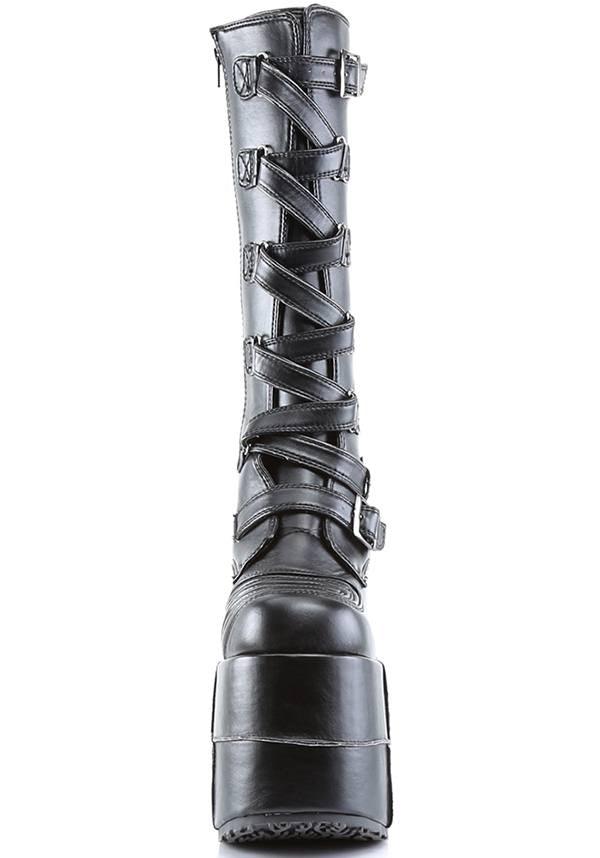 Demonia Stack-308 Black Platform Knee-High Pre-Order Goth Cyber Gogo Punk Boots