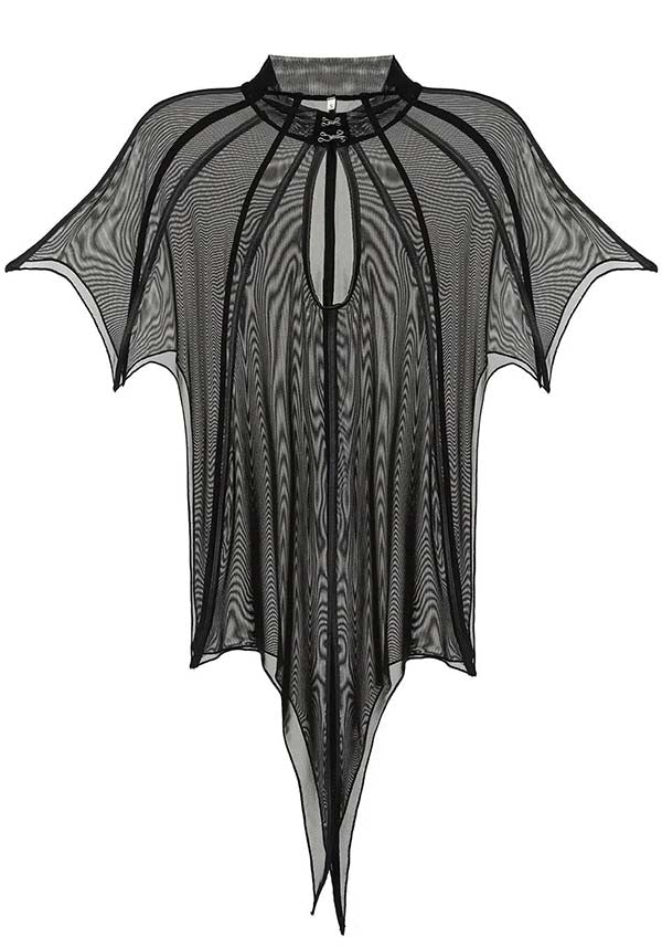 Leutogi Black Mesh Bat Wing Poncho Style Women's Top