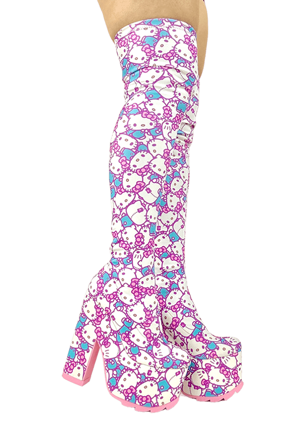 Adorable Labyrinth Hello Kitty Platform Boots in Pink and White - Women's Fashionable Footwear [In Stock]