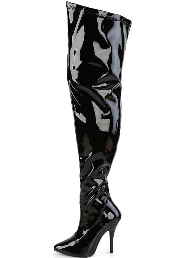 SEDUCE-3000WC Black Pattern Wide Calf Pre-order Thigh High Boots for Fashion Enthusiasts
