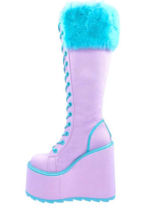 Stylish Pink & Baby Blue Fur Platform Boots for Trendsetters