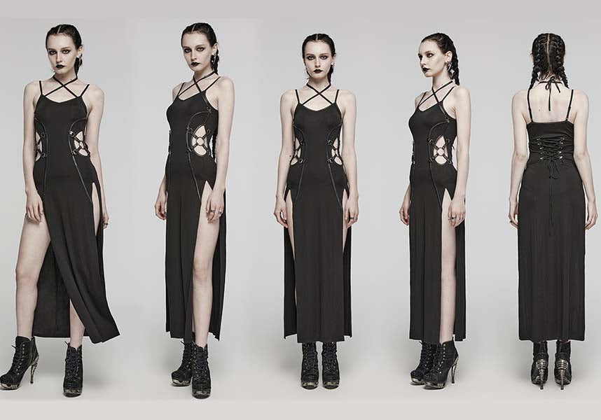 Punk Rave High Cut Maxi Dress: Comfortable, Versatile & Edgy Style