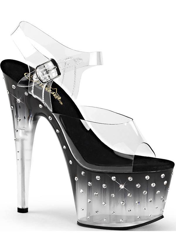 PREORDER: STARDUST-708T Clear/Black Rhinestone Ombre Platform Heels