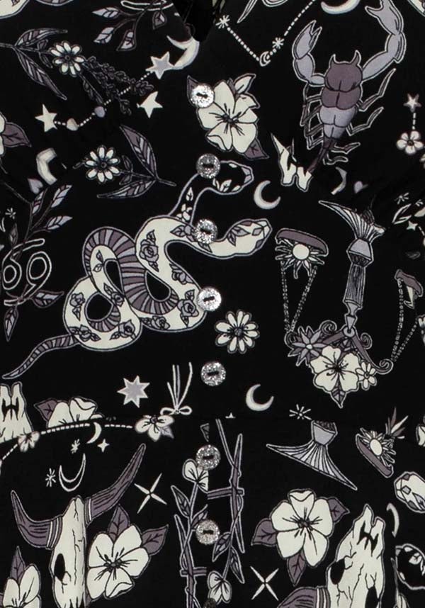 Hell Bunny Celestial Star Sign Printed Viscose Midi Dress for Fashion Lovers