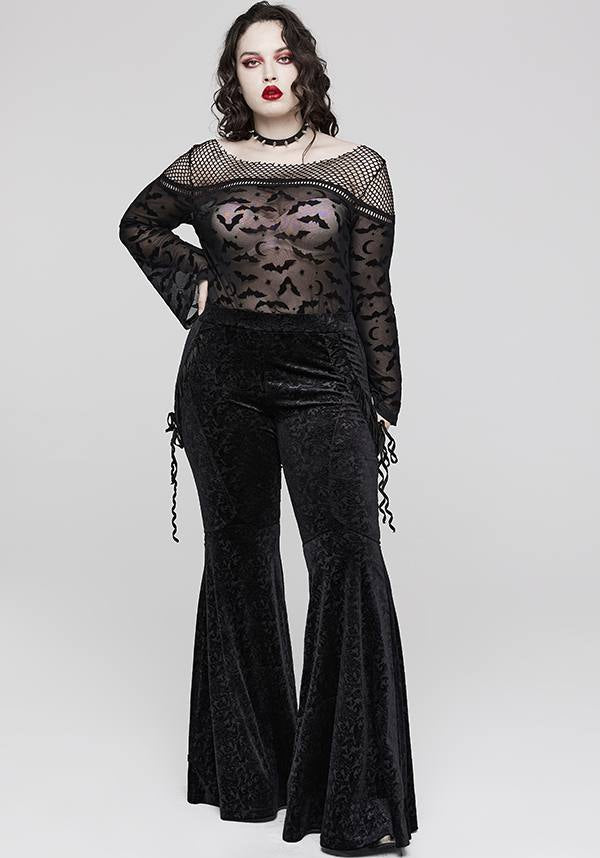 Gothic Bat Pattern Elasticated Mesh T-Shirt for Plus Sizes
