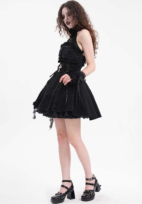 Enchanting Halter Ruffle Neck Cotton-Polyamide Dress - Unleash Your Inner Spooky Deity