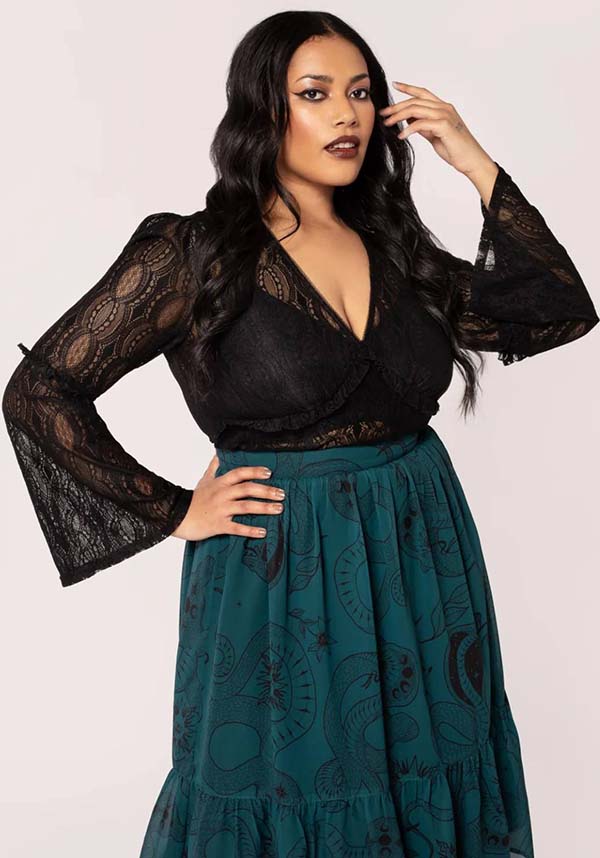 Hell Bunny Gothic Striped Black Lace Women's Top - Rhea Style