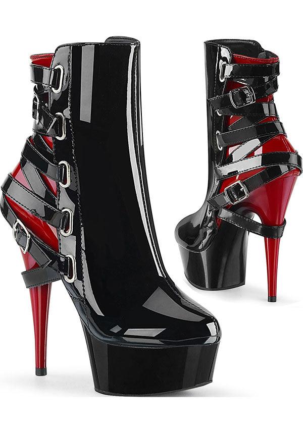 Pleaser DELIGHT-1012 Patent Black and Red Platform Ankle Boots [Preorder]
