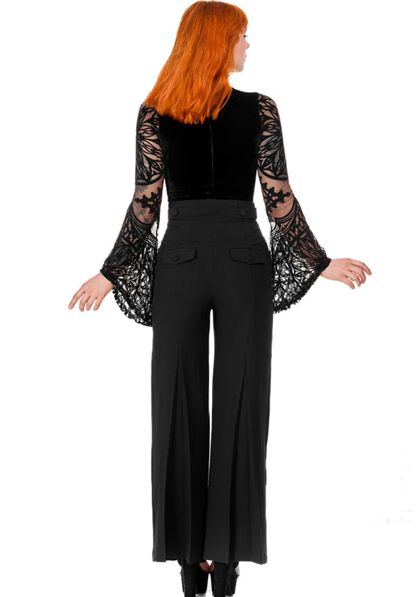 Restyle's Gothic Loretta Crescent Sky High Flared Pants for Corporate Goth Babes