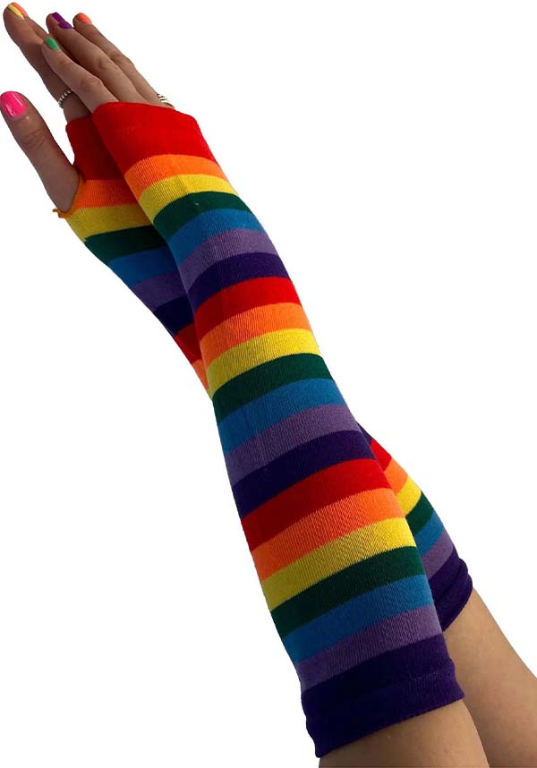 Rainbow Striped Knitted Fingerless Cotton Gloves for Proud Wear