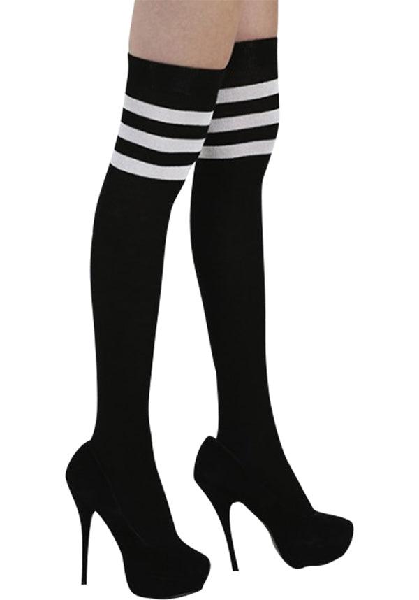 Black and White Referee Style Over-the-Knee Sexy Socks