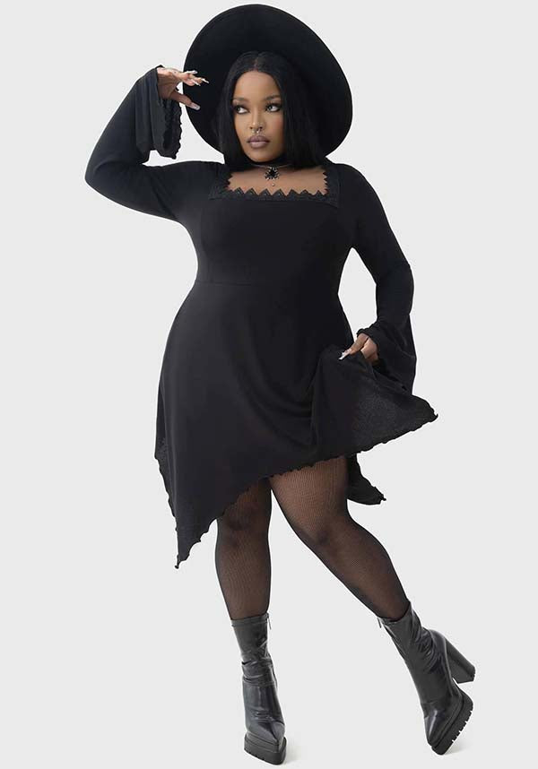 Soft and Stretch Lacerated Mini Dress with Lace Trim