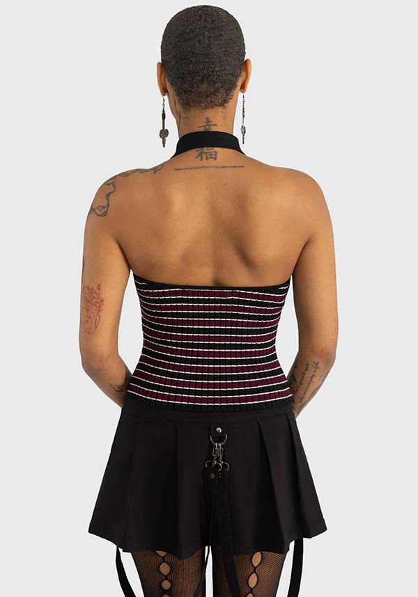 Banished Women's Striped Halter Neck Ribbed Knit Top | VEST*