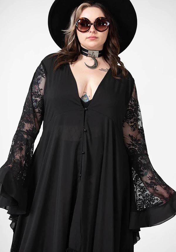 Elegant Misty Night Maxi Dress with Lace Detailing