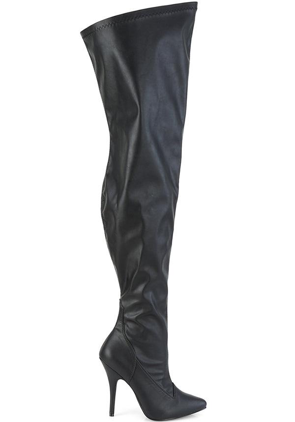 SEDUCE-3000WC Wide Calf Stretch Thigh High Boots in Black Faux Leather [Pre-Order]