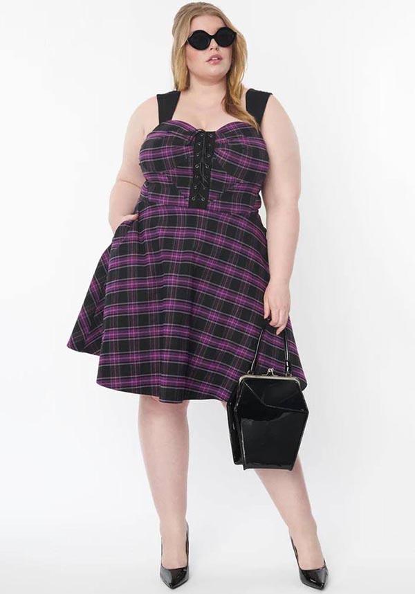 Purple Plaid Flare Style Women's Dress
