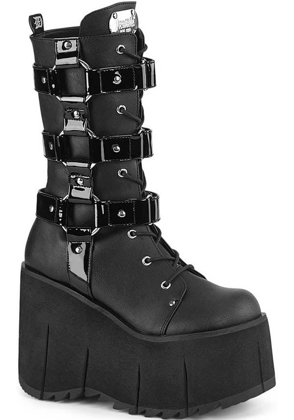 PREORDER: Demonia KERA-110 Black Platform Mid-Calf Lace-Up Boots