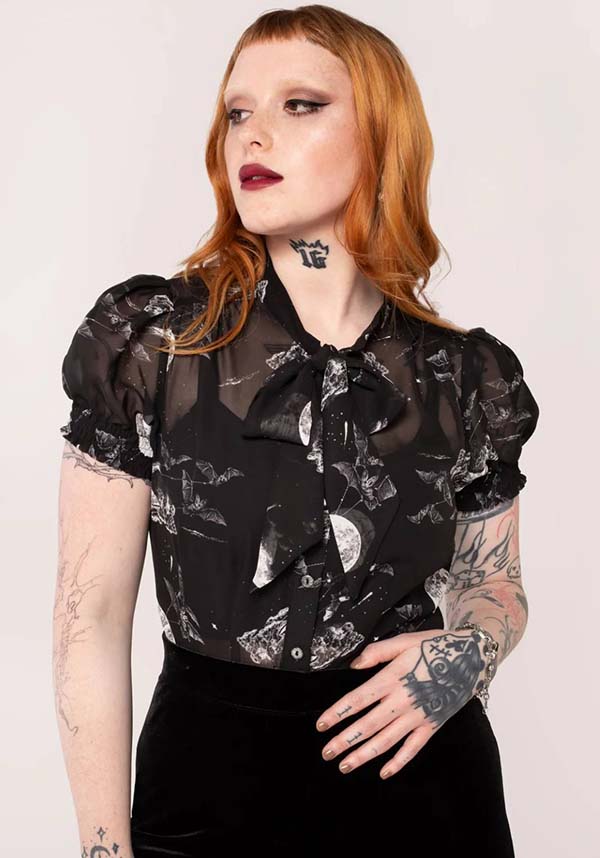 Hell Bunny's Enchanting Night Sky Chiffon Semi - Fitted Top