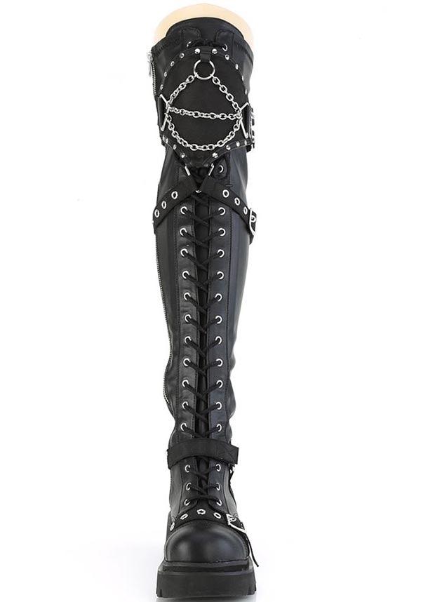 RENEGADE-320 Black Stretch Vegan Leather Over-The-Knee Preorder Boots