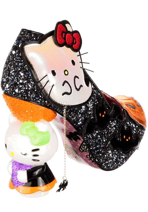 Spooky Black Pretty Pumpkin Hello Kitty Heels with Glitter