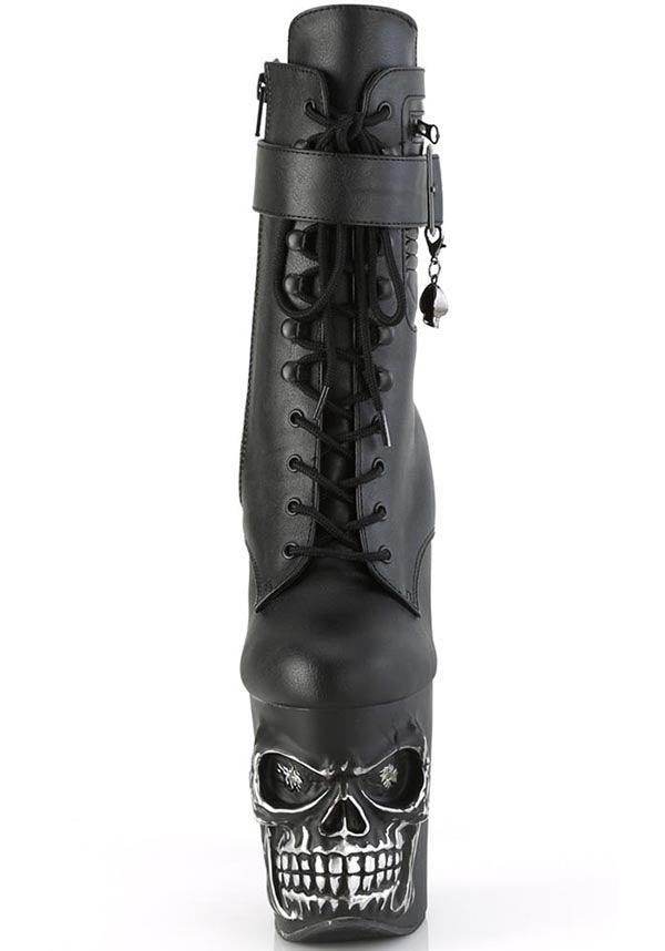 PREORDER: RAPTURE-1020STR-LT Black Faux Platform Heel Ankle Boots