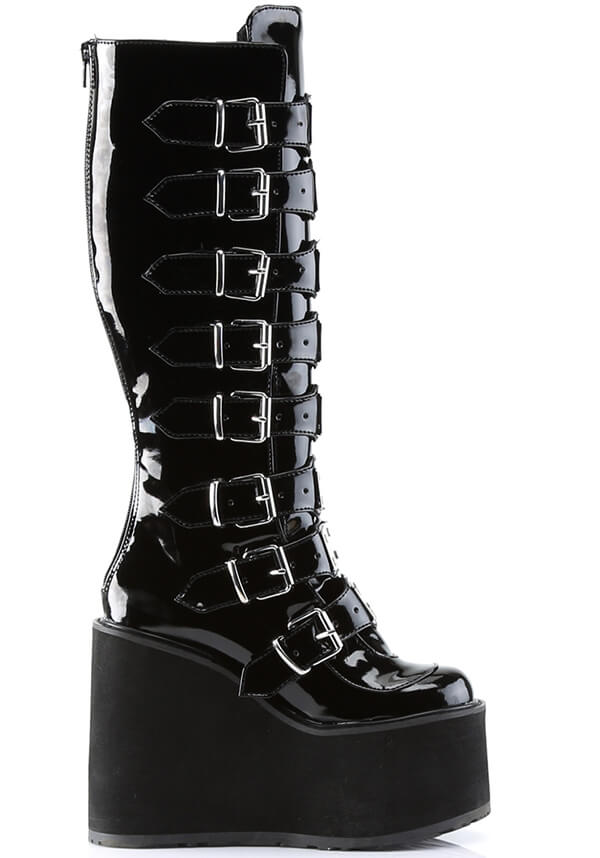 PREORDER: Black Patent SWING-815 Platform Goth Punk Knee Boots