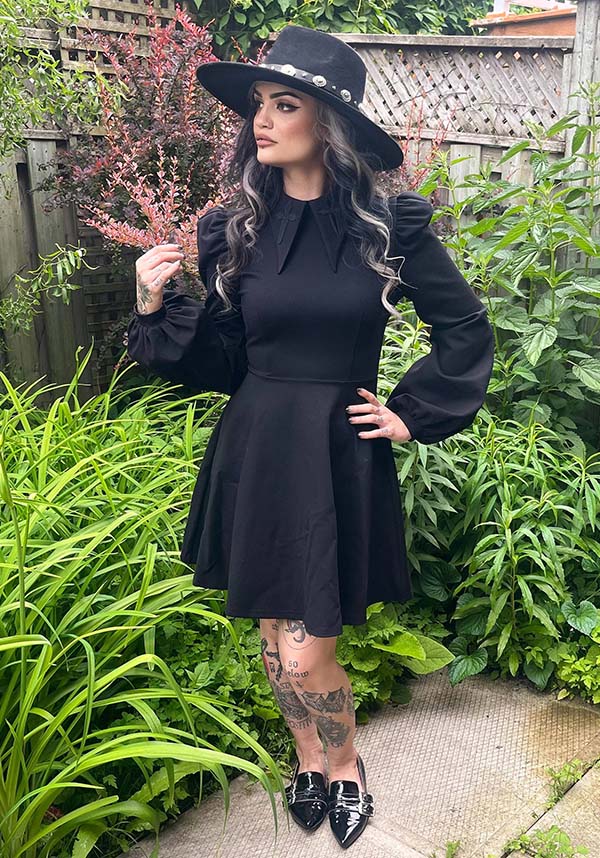 Katakomb's Baptism Dress with Black Pointed Collar and Cross Embroidery