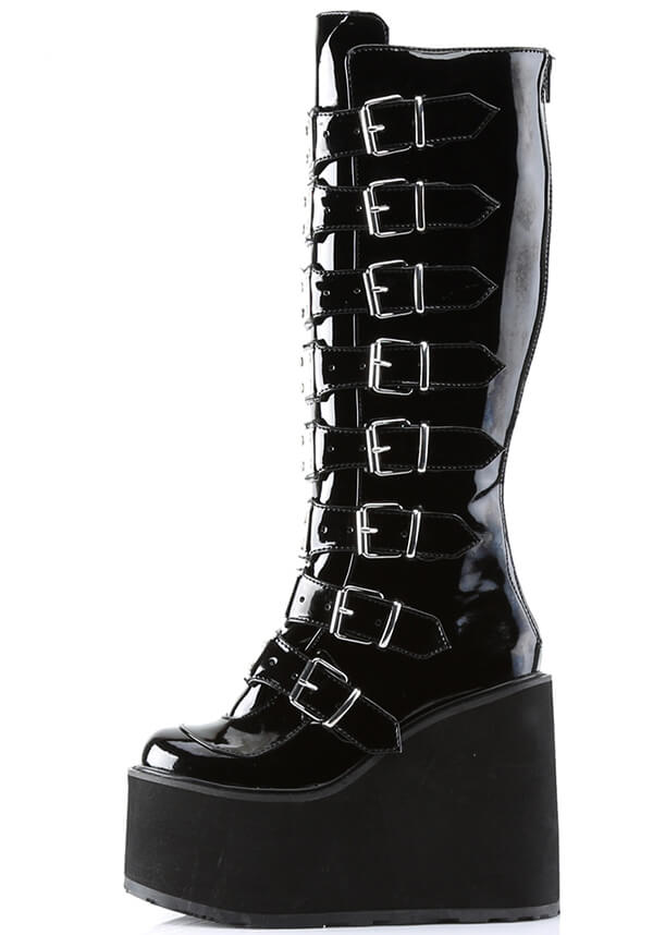 PREORDER: Black Patent SWING-815 Platform Goth Punk Knee Boots