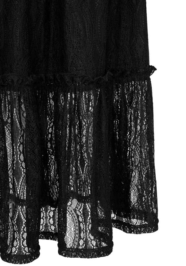 Hell Bunny Rhea Midi Lace Skirt with Black Stripes for Vintage and Gothic Styles