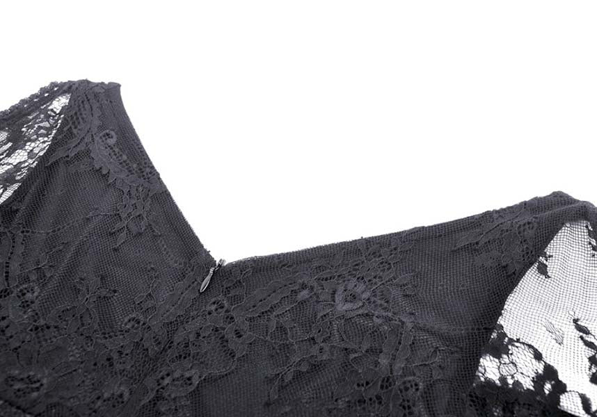 Exquisite Azrael Sheer Lace Dress with Bell Sleeves and Cold Shoulder Design